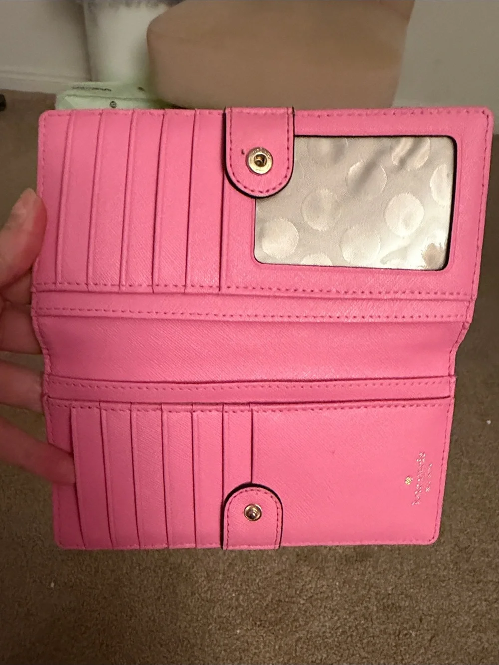 kate spade bright pink saffiano leather continental wallet with gold logo